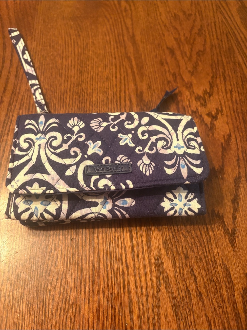Vera Bradley Navy Quilted Floral Wristlet